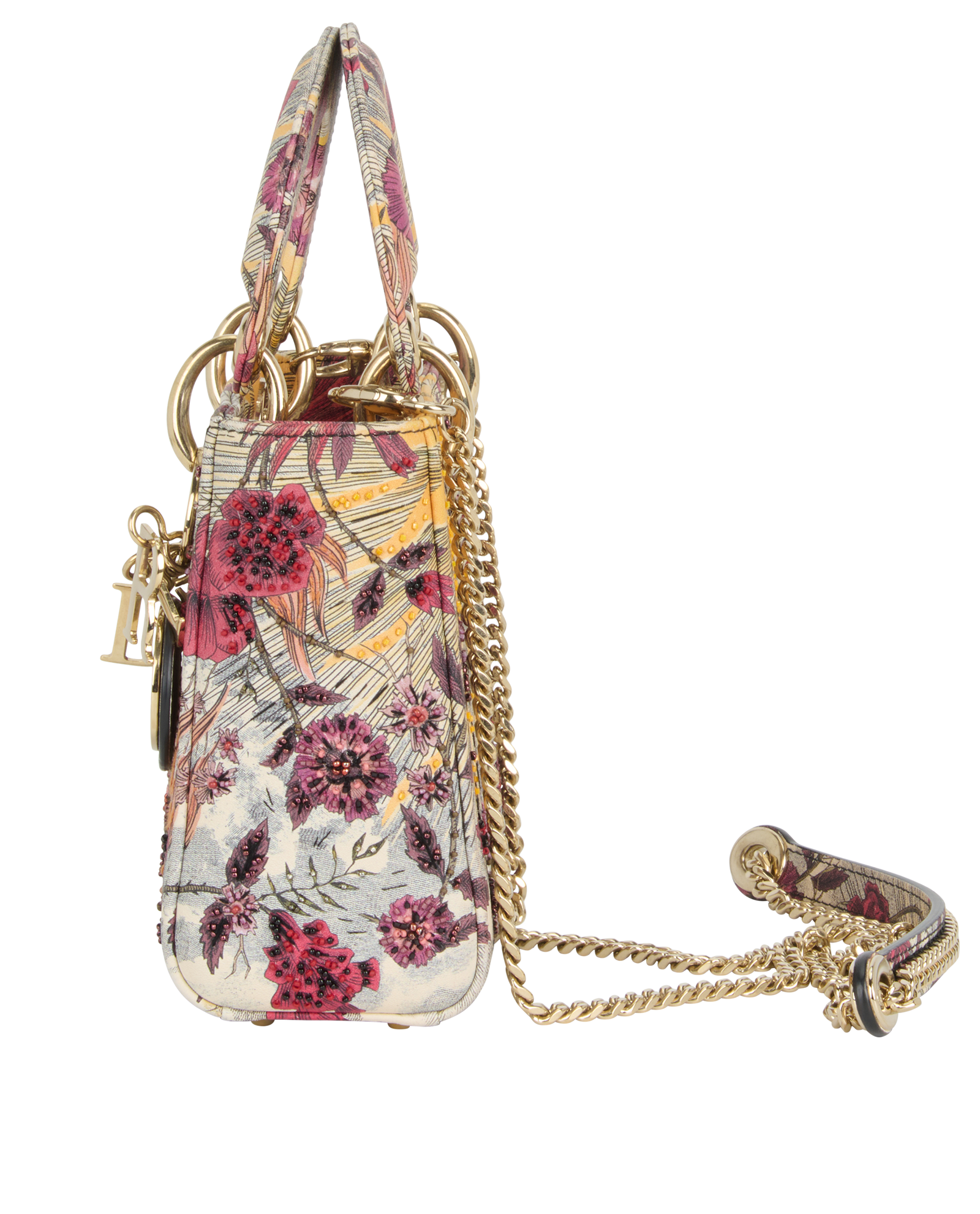 Mini Lady Dior, &pound;2,700, Handbags, Red/Yellow, Leather, Bottom view